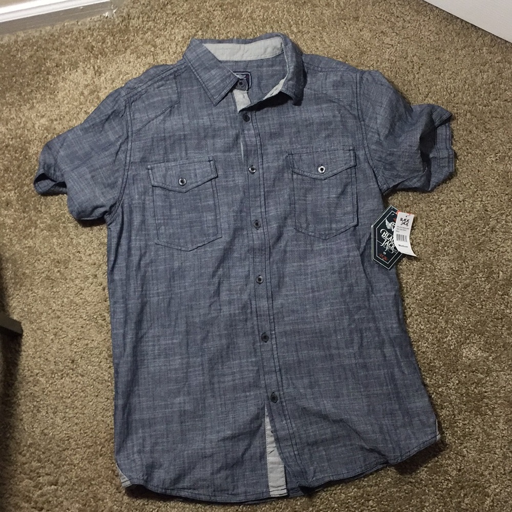 Medium denim button down short sleeve shirt